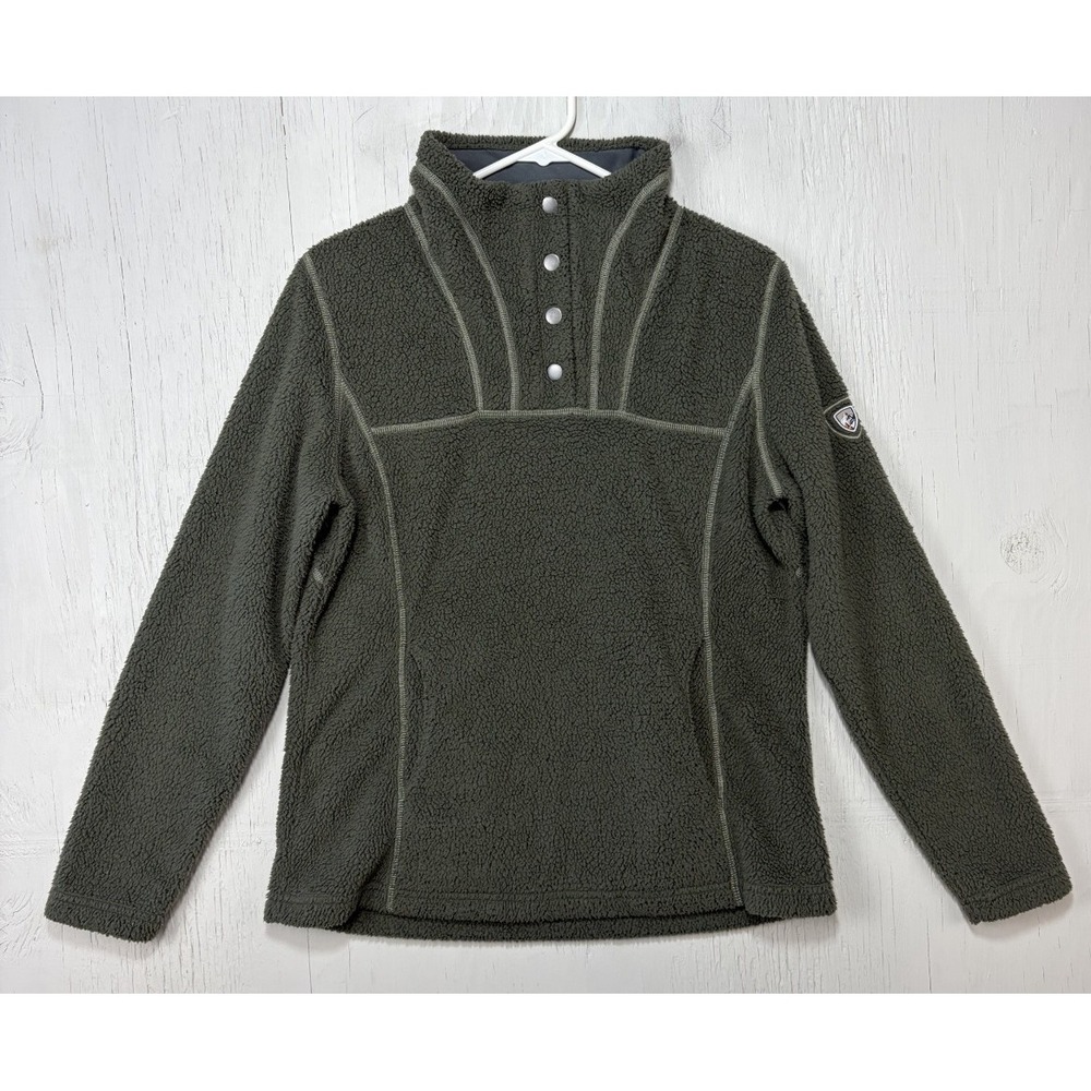 Kuhl Jacket Womens Size S Green Sherpa Fleece Snap Pullover Pockets Warm Cozy